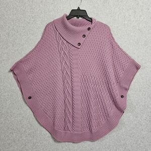 Talbots Cable Knit Poncho Cape Mauve Pink Size S Womens Lambswool Blend Sweater